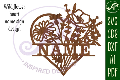 Floral heart name sign svg laser cut template SVG APInspireddesigns 