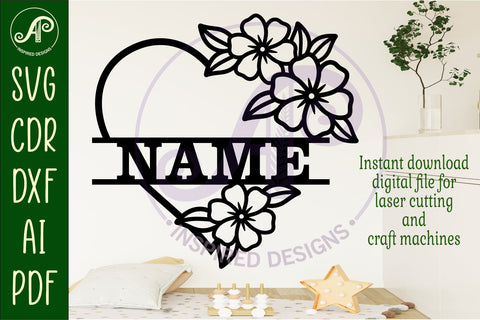 Floral heart name wall sign design SVG APInspireddesigns 