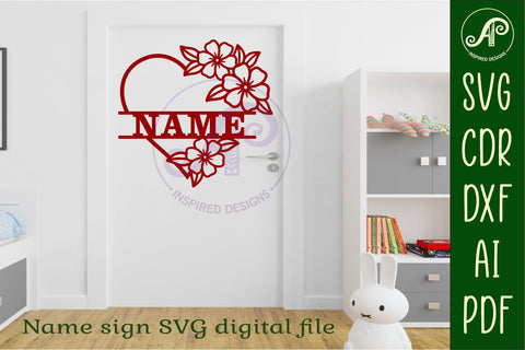 Floral heart name wall sign design SVG APInspireddesigns 