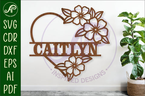 Floral heart name wall sign design SVG APInspireddesigns 