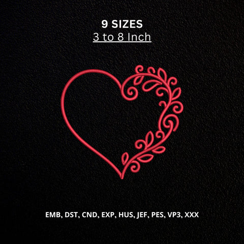 Floral Heart Outline Machine Embroidery Design Romantic Vine Heart Embroidery File Embroidery/Applique DESIGNS PatternFeed8 