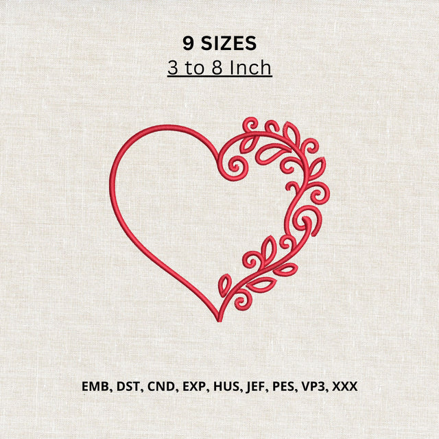 Floral Heart Outline Machine Embroidery Design Romantic Vine Heart Embroidery File Embroidery/Applique DESIGNS PatternFeed8 