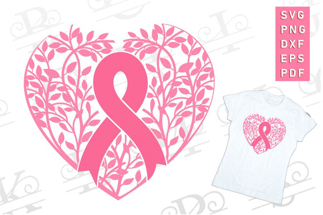 Floral Heart Pink Breast Cancer Ribbon SVG PNG DXF EPS SVG D2PUTRI Designs 