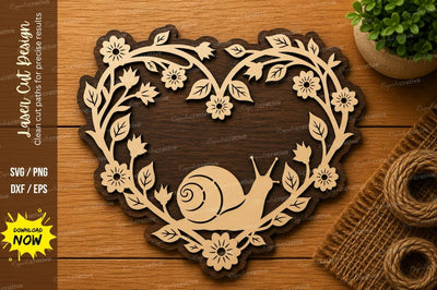 Floral Heart Snail SVG | Nature Laser Cut File | Glowforge CNC DXF PNG EPS SVG Regulrcrative 