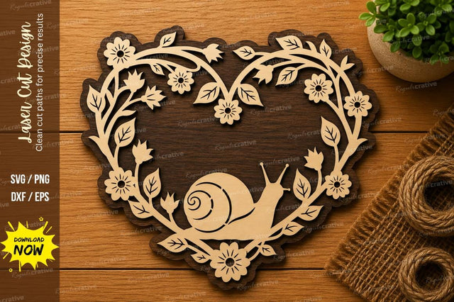 Floral Heart Snail SVG | Nature Laser Cut File | Glowforge CNC DXF PNG EPS SVG Regulrcrative 