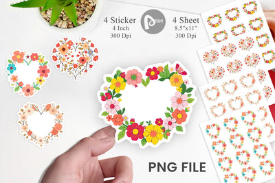 Floral Heart Sticker Sublimation artnoy 