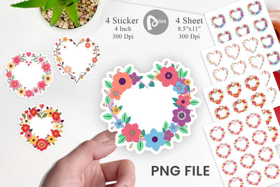 Floral Heart Sticker Sublimation artnoy 