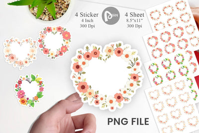 Floral Heart Sticker Sublimation artnoy 