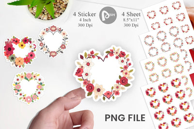 Floral Heart Sticker Sublimation artnoy 