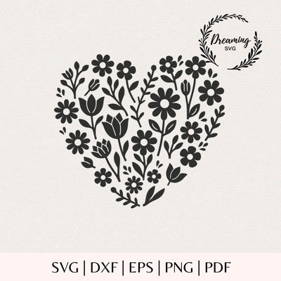 Floral Heart SVG - Flower Heart Cut File - Wildflower Heart Design - Valentine Botanical Heart for Cricut and Silhouette SVG DreamingSVG 