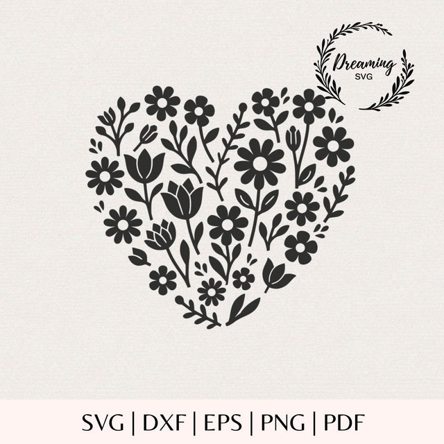 Floral Heart SVG - Flower Heart Cut File - Wildflower Heart Design - Valentine Botanical Heart for Cricut and Silhouette SVG DreamingSVG 