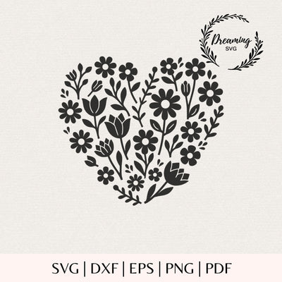Floral Heart SVG - Flower Heart Cut File - Wildflower Heart Design - Valentine Botanical Heart for Cricut and Silhouette SVG DreamingSVG 
