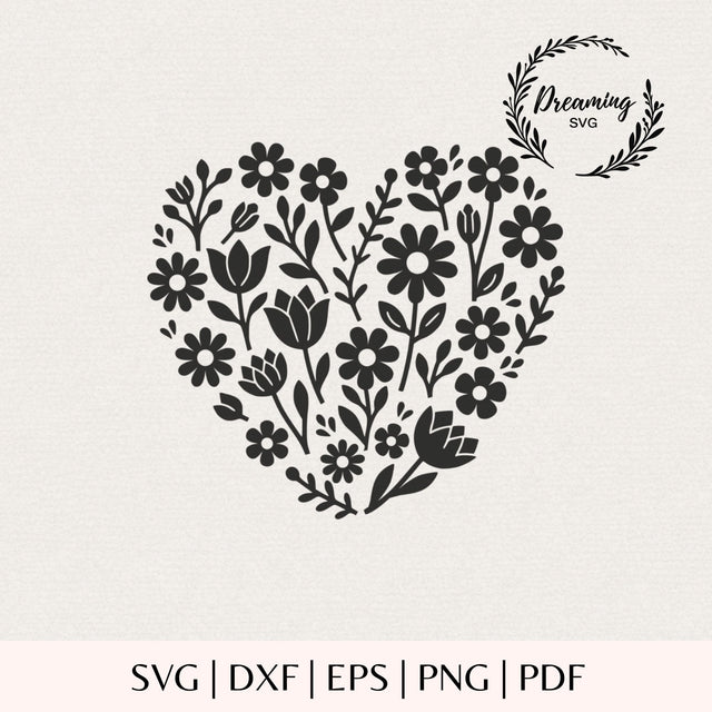 Floral Heart SVG - Flower Heart Cut File - Wildflower Heart Design - Valentine Botanical Heart for Cricut and Silhouette SVG DreamingSVG 