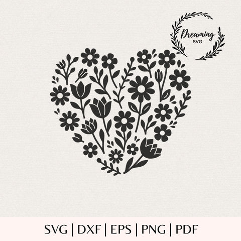 Floral Heart SVG - Flower Heart Cut File - Wildflower Heart Design - Valentine Botanical Heart for Cricut and Silhouette SVG DreamingSVG 