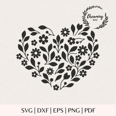 Floral Heart SVG - Flower Heart Cut File - Wildflower Heart Design - Valentine Botanical Heart for Cricut and Silhouette SVG DreamingSVG 