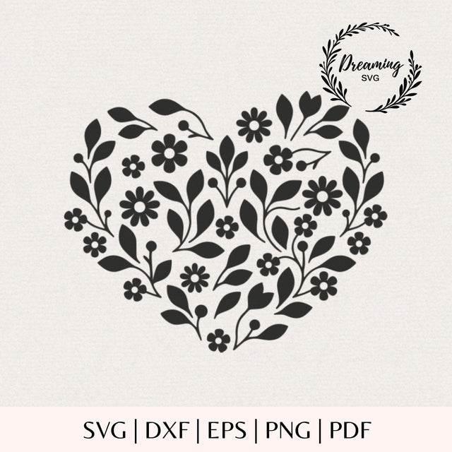 Floral Heart SVG - Flower Heart Cut File - Wildflower Heart Design - Valentine Botanical Heart for Cricut and Silhouette SVG DreamingSVG 