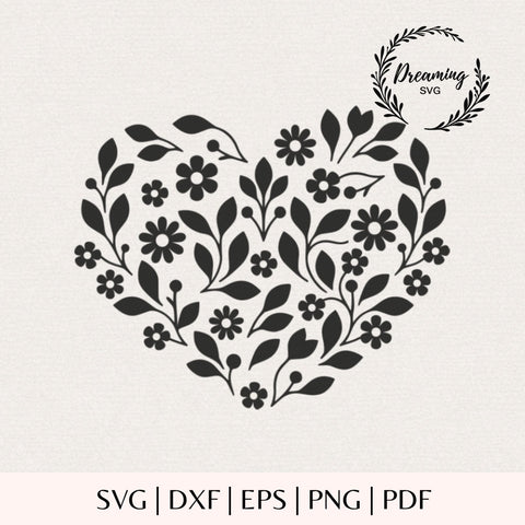 Floral Heart SVG - Flower Heart Cut File - Wildflower Heart Design - Valentine Botanical Heart for Cricut and Silhouette SVG DreamingSVG 