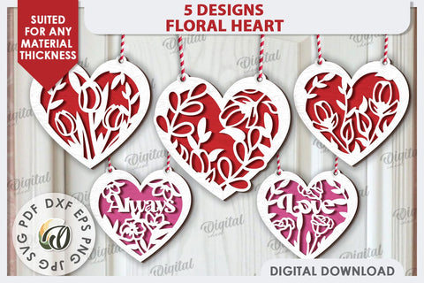 Floral Hearts Laser Cut Decoration Bundle. Layered Hearts SVG Evgenyia Guschina 