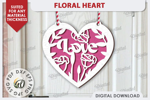 Floral Hearts Laser Cut Decoration Bundle. Layered Hearts SVG Evgenyia Guschina 