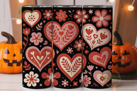 Floral Hearts Valentine's Tumbler Wrap Sublimation PixelChick 