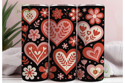 Floral Hearts Valentine's Tumbler Wrap Sublimation PixelChick 