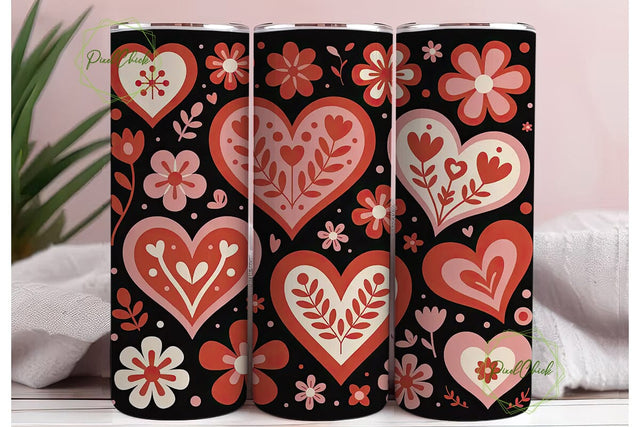 Floral Hearts Valentine's Tumbler Wrap Sublimation PixelChick 