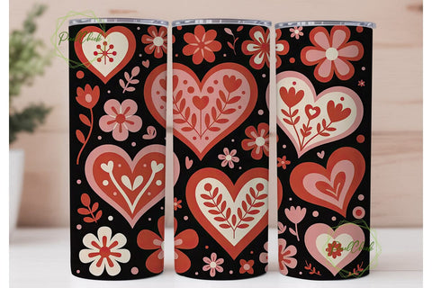 Floral Hearts Valentine's Tumbler Wrap Sublimation PixelChick 