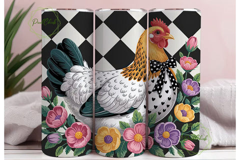 Floral Hen 20oz Tumbler Wrap Sublimation PixelChick 