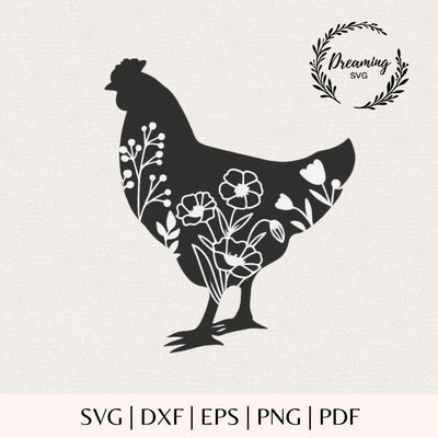 Floral Hen SVG - Farmhouse Chicken Silhouette - Country Animal Cut File for Cricut Silhouette SVG DreamingSVG 