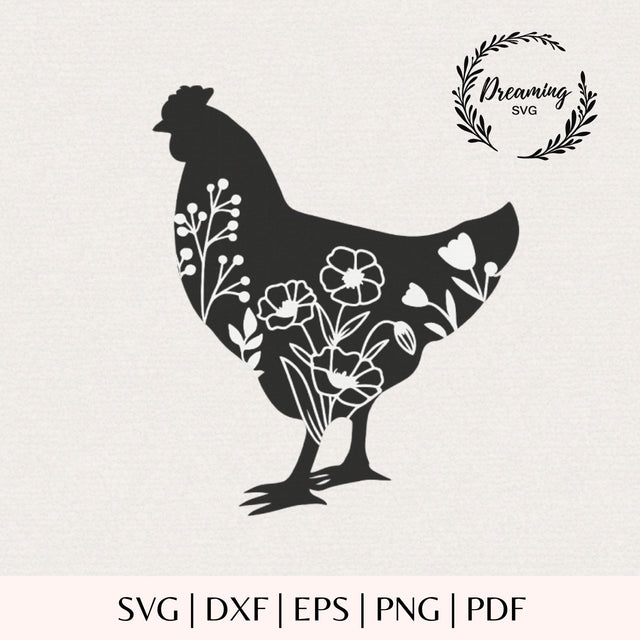 Floral Hen SVG - Farmhouse Chicken Silhouette - Country Animal Cut File for Cricut Silhouette SVG DreamingSVG 