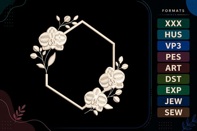 Floral Hexagon Frame Embroidery Design | Orchid Flower Border Embroidery/Applique DESIGNS sg embroidery 