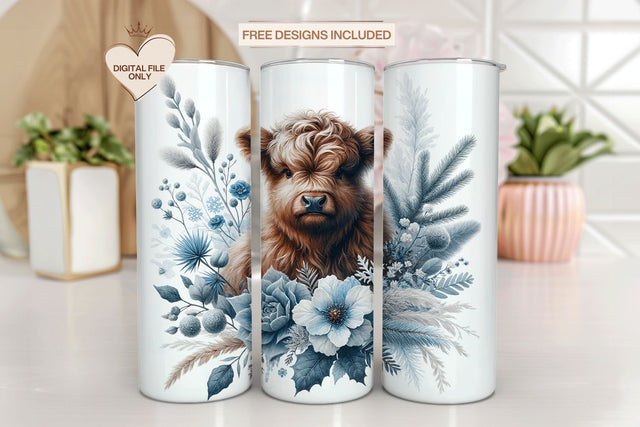 Floral Highlanad Cow Tumbler Wrap Design 20oz Sublimation Sublimation BijouBay 