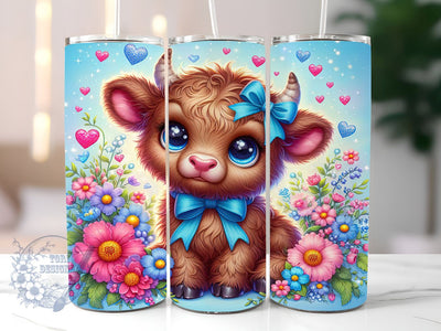 Floral Highland Cow 20oz Skinny Tumbler, Highland Cow Tumbler Png, Straight & Tapered Tumbler Wrap, Instant Digital Download Sublimation ToriDesigns 