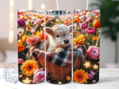 Floral Highland Cow 20oz Skinny Tumbler, Highland Cow Tumbler Png, Straight & Tapered Tumbler Wrap, Instant Digital Download Sublimation ToriDesigns 