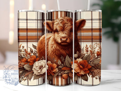 Floral Highland Cow 20oz Skinny Tumbler, Highland Cow Tumbler Png, Straight & Tapered Tumbler Wrap, Instant Digital Download Sublimation ToriDesigns 