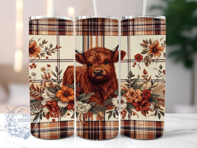 Floral Highland Cow 20oz Skinny Tumbler, Highland Cow Tumbler Png, Straight & Tapered Tumbler Wrap, Instant Digital Download Sublimation ToriDesigns 