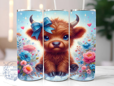 Floral Highland Cow 20oz Skinny Tumbler, Highland Cow Tumbler Png, Straight & Tapered Tumbler Wrap, Instant Digital Download Sublimation ToriDesigns 