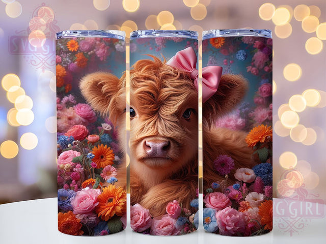 Floral Highland Cow 20oz Tumbler, Floral Animal Cup Wrap, Cute Cow Design, Sublimation Tumbler Wrap, 20Oz Tumbler Design, Artistic Coquette Cup, Stylish Cow Floral Wrap Sublimation SvggirlplusArt 
