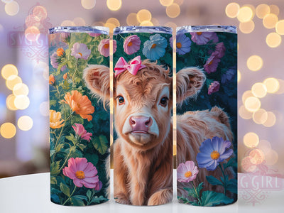 Floral Highland Cow 20oz Tumbler, Floral Animal Cup Wrap, Cute Cow Design, Sublimation Tumbler Wrap, 20Oz Tumbler Design, Artistic Coquette Cup, Stylish Cow Floral Wrap Sublimation SvggirlplusArt 