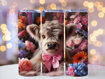 Floral Highland Cow 20oz Tumbler, Floral Animal Cup Wrap, Cute Cow Design, Sublimation Tumbler Wrap, 20Oz Tumbler Design, Artistic Coquette Cup, Stylish Cow Floral Wrap Sublimation SvggirlplusArt 