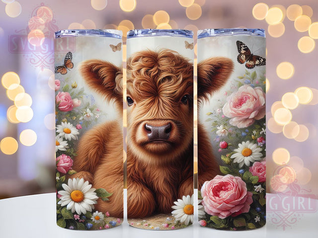 Floral Highland Cow 20oz Tumbler, Floral Cow Wrap, Farmhouse Cup Design, Sublimation Tumbler Wrap, 20Oz Tumbler Design, Rustic Cow Cup, Country Style Tumbler Sublimation SvggirlplusArt 