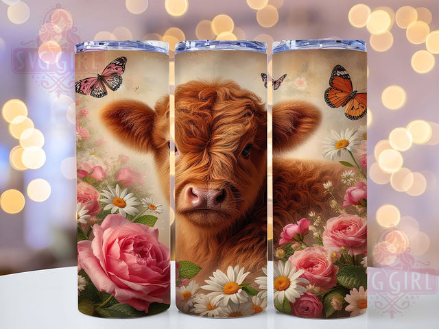 Floral Highland Cow 20oz Tumbler, Floral Cow Wrap, Farmhouse Cup Design, Sublimation Tumbler Wrap, 20Oz Tumbler Design, Rustic Cow Cup, Country Style Tumbler Sublimation SvggirlplusArt 