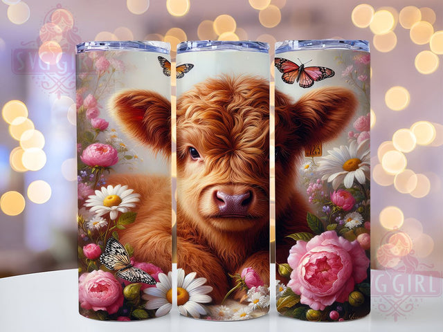 Floral Highland Cow 20oz Tumbler, Floral Cow Wrap, Farmhouse Cup Design, Sublimation Tumbler Wrap, 20Oz Tumbler Design, Rustic Cow Cup, Country Style Tumbler Sublimation SvggirlplusArt 