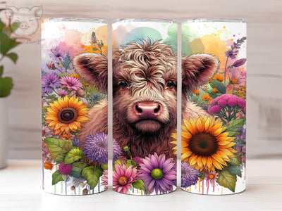 Floral Highland Cow 20oz Tumbler Png, Straight & Tapered Tumbler Png, Highland Cow Tumbler Png, Digital Download PNG Sublimation Lara' s Designs 