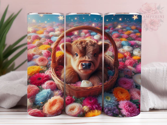 Floral Highland Cow 20oz Tumbler Wrap PNG, Highland Cow Tumbler Png, Straight & Tapered Tumbler Wrap, Instant Digital Download Sublimation Li Zamperini 