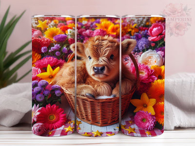 Floral Highland Cow 20oz Tumbler Wrap PNG, Highland Cow Tumbler Png, Straight & Tapered Tumbler Wrap, Instant Digital Download Sublimation Li Zamperini 