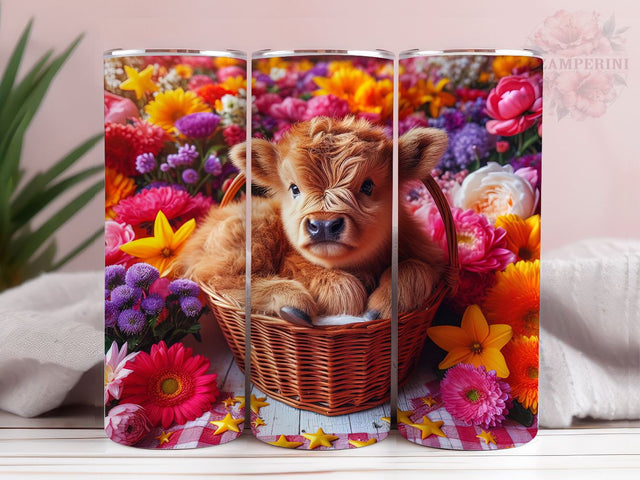 Floral Highland Cow 20oz Tumbler Wrap PNG, Highland Cow Tumbler Png, Straight & Tapered Tumbler Wrap, Instant Digital Download Sublimation Li Zamperini 