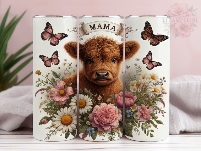 Floral Highland Cow 20oz Tumbler Wrap PNG, Mama Tumbler Png, Straight & Tapered Tumbler Wrap, Instant Digital Download Sublimation Li Zamperini 