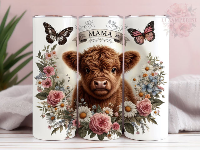 Floral Highland Cow 20oz Tumbler Wrap PNG, Mama Tumbler Png, Straight & Tapered Tumbler Wrap, Instant Digital Download Sublimation Li Zamperini 