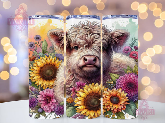 Floral Highland Cow 20oz Tumbler Wrap Sublimation Design, Straight Tapered Tumbler Wrap, Highland Cow Tumbler Png, Instant Digital Download Sublimation SvggirlplusArt 